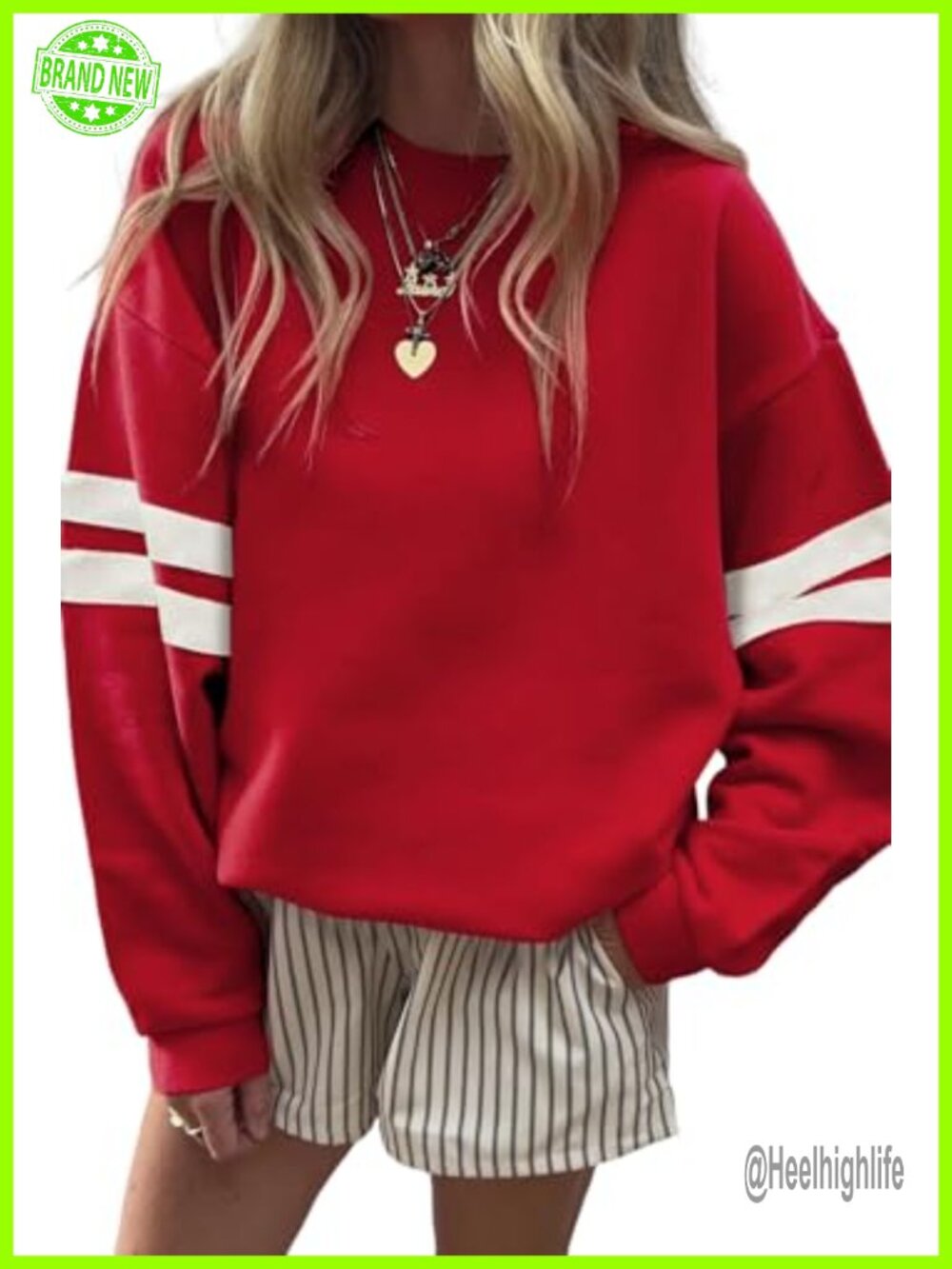 Oversized Striped Crewneck Sweatshirt Drop Shoulder Pullover